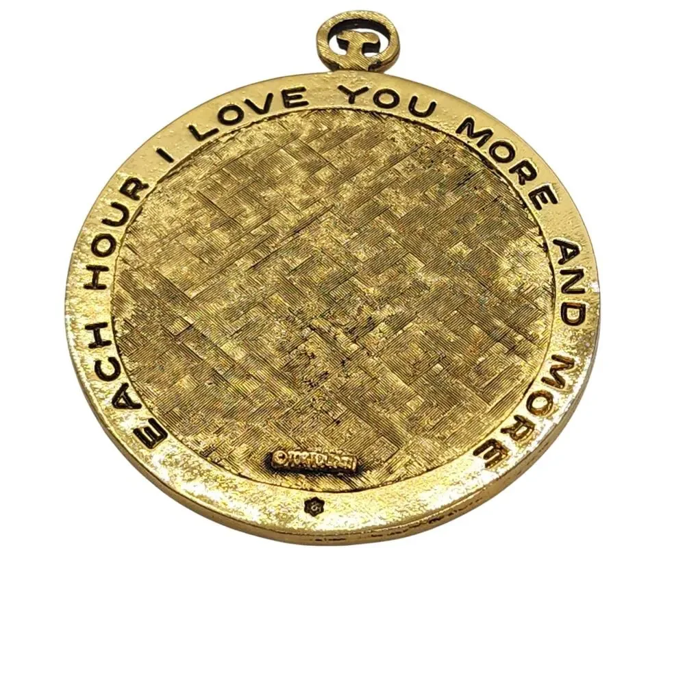 Vintage Tortolani Faux Pocket Watch Pendant Each Hour I Love You More Signed